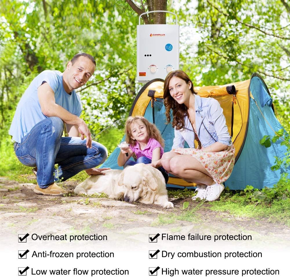 Camplux 5L Outdoor Portable Water Heater, 1.32 GPM Tankless Propane Gas Water Heater for RV, Camping, Barns, White - - 