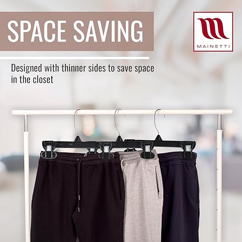 Miniatura 7 de Mainetti 6012 - Ganchos de ropa de plástico negro con colgador giratorio de metal y pinzas antideslizantes de plástico resistentes ideal para