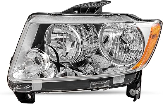 SOCKIR Headlight Assembly Fit for 2011 2012 2013 Jeep Grand Cherokee | 2011-2017 Compass Halogen Passenger and Driver Side NOT for Cherokee OE Style Driver Side