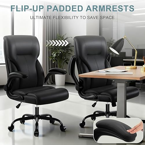 Miniatura 6 de Silla de oficina ejecutiva, silla de escritorio ergonómica y cómoda con reposabrazos y ruedas abatibles acolchados, piel sintética, resistente,