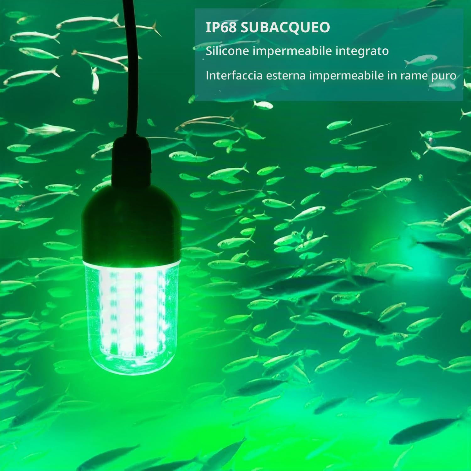 Qcwwy Luce a LED per Pesca Subacquea, 3000lm 30W IP68, Verde, 360 Gradi, per Pesci, Subacquea, Collezione di Luci per Pesci(#1)