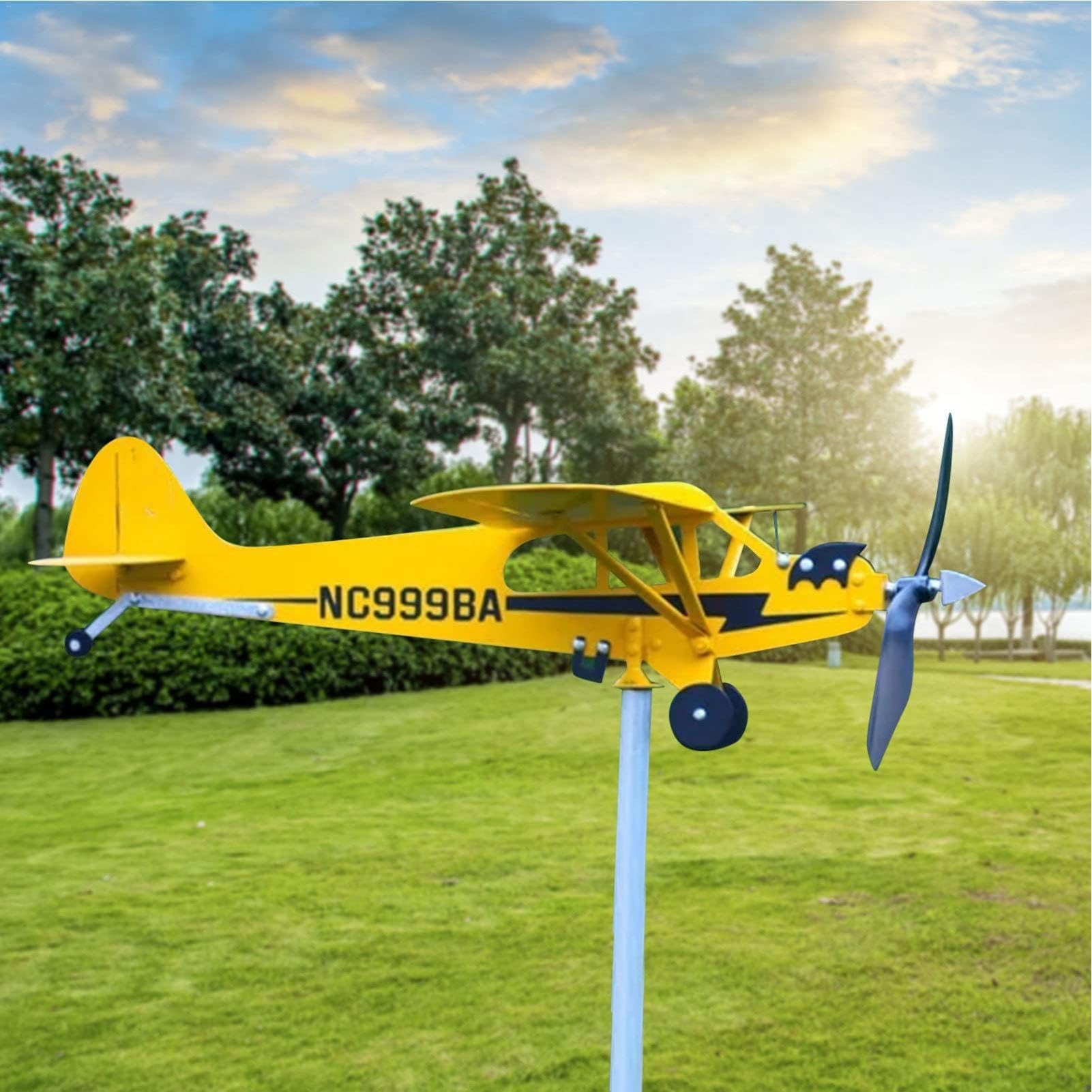 Molinillo de viento de metal 'Avión' – Molino de viento macizo para el jardín, veleta de avión, indicador de viento de metal para decoración de jardín al aire libre,