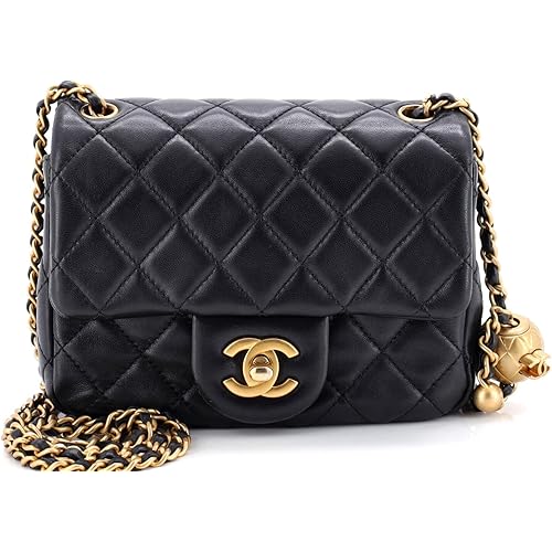Chanel, Pre-Loved Pearl Crush Square Flap Bag Quilted Lambskin Mini, Black