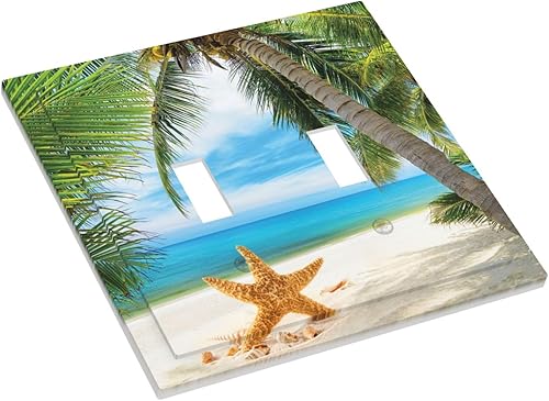 Vista 793 de Cubiertas decorativas de salida de estrella de mar playera, tablero de madera azul de concha de mar de 1 banda, decoración individual GFCI, placa