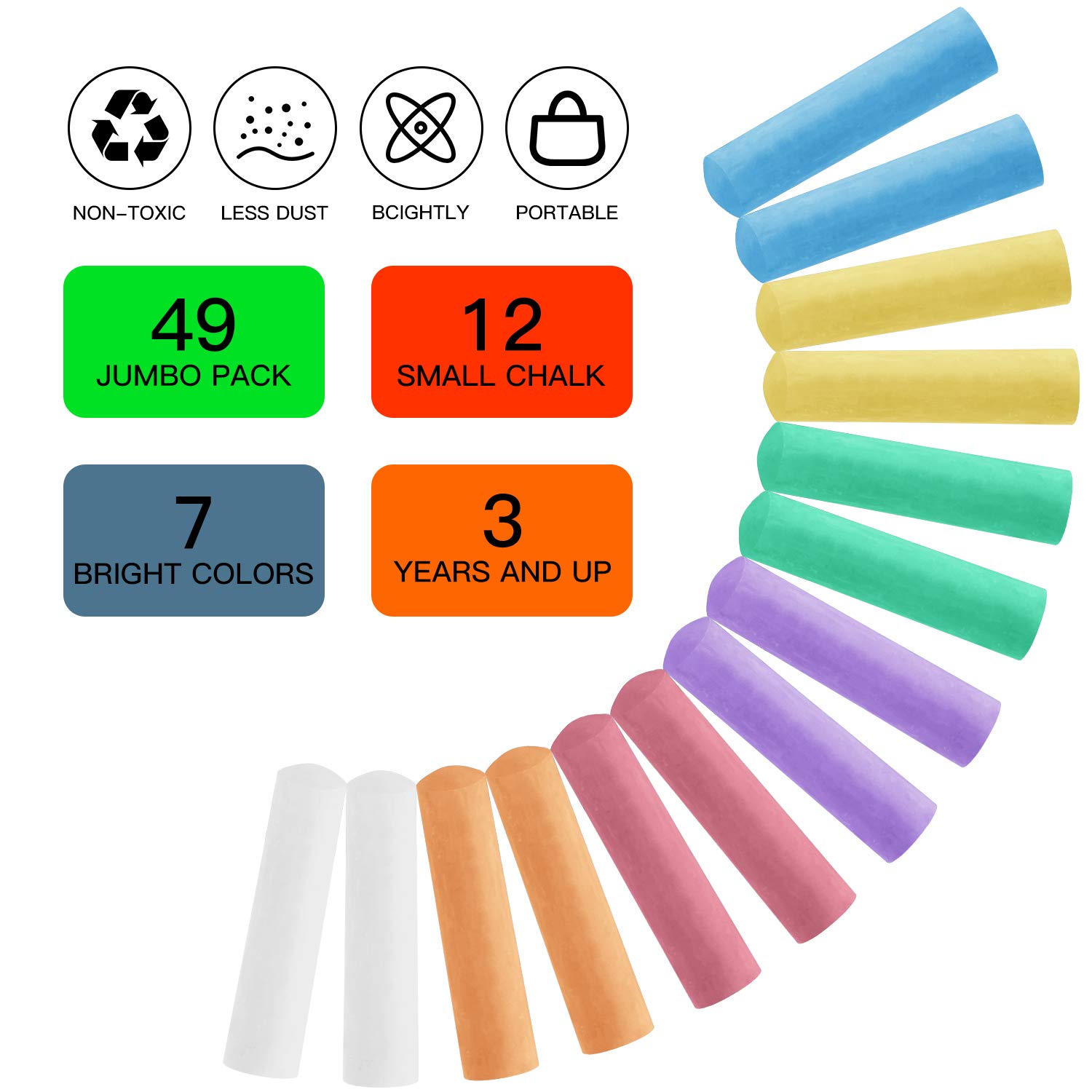 Maxzola inc. Jumbo Sidewalk Chalk for Kids, 61 Pcs Non-Toxic