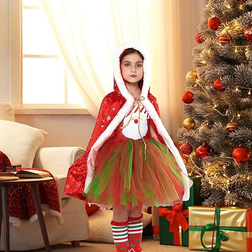 Miniatura 9 de BBAUER Girls Santa Claus Skirt, Girls Christmas Dress Sleeveless, Red Cape Tutu Skirt Cosplay Outfit, Fluffy Dress Costume