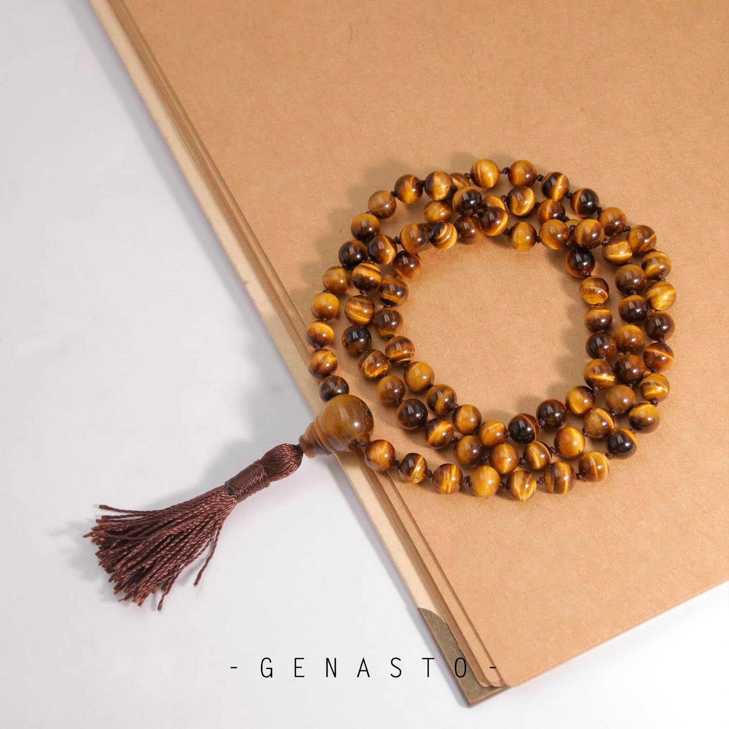 Mala Prayer Beads Necklace for Men - Protection Healing Crystal Beaded Necklace Japa Mala Necklaces with Tassel Natural Stone Jewelry for Meditation and Yoga