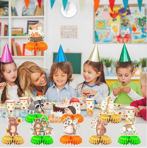 Miniatura 5 de 9 piezas de centro de mesa de nido de abeja de animales del bosque, decoración de baby shower, decoración 3D para Wild One, camping, fiesta,
