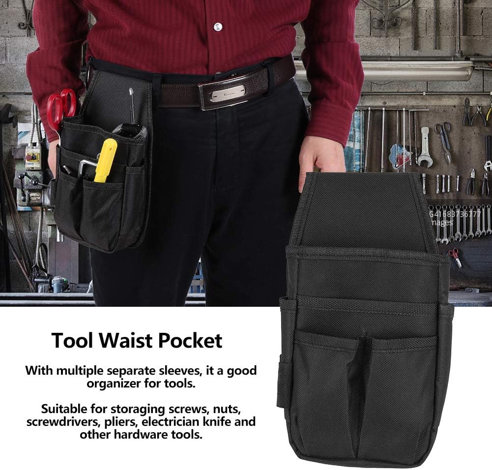 Tool Bag, Waist Bag Tool Pouch, Electrician Tool Bag, 600D Polyester, Black