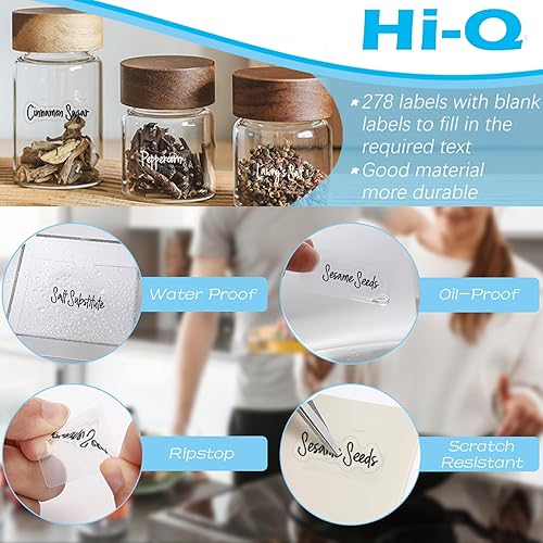 Miniatura 6 de 278 Pcs Clear Spice Labels Stickers Preprinted Waterproof,Small-Stickable -Removable,139 Black+139 White Handwriting Letters, Work on Salt Pepper