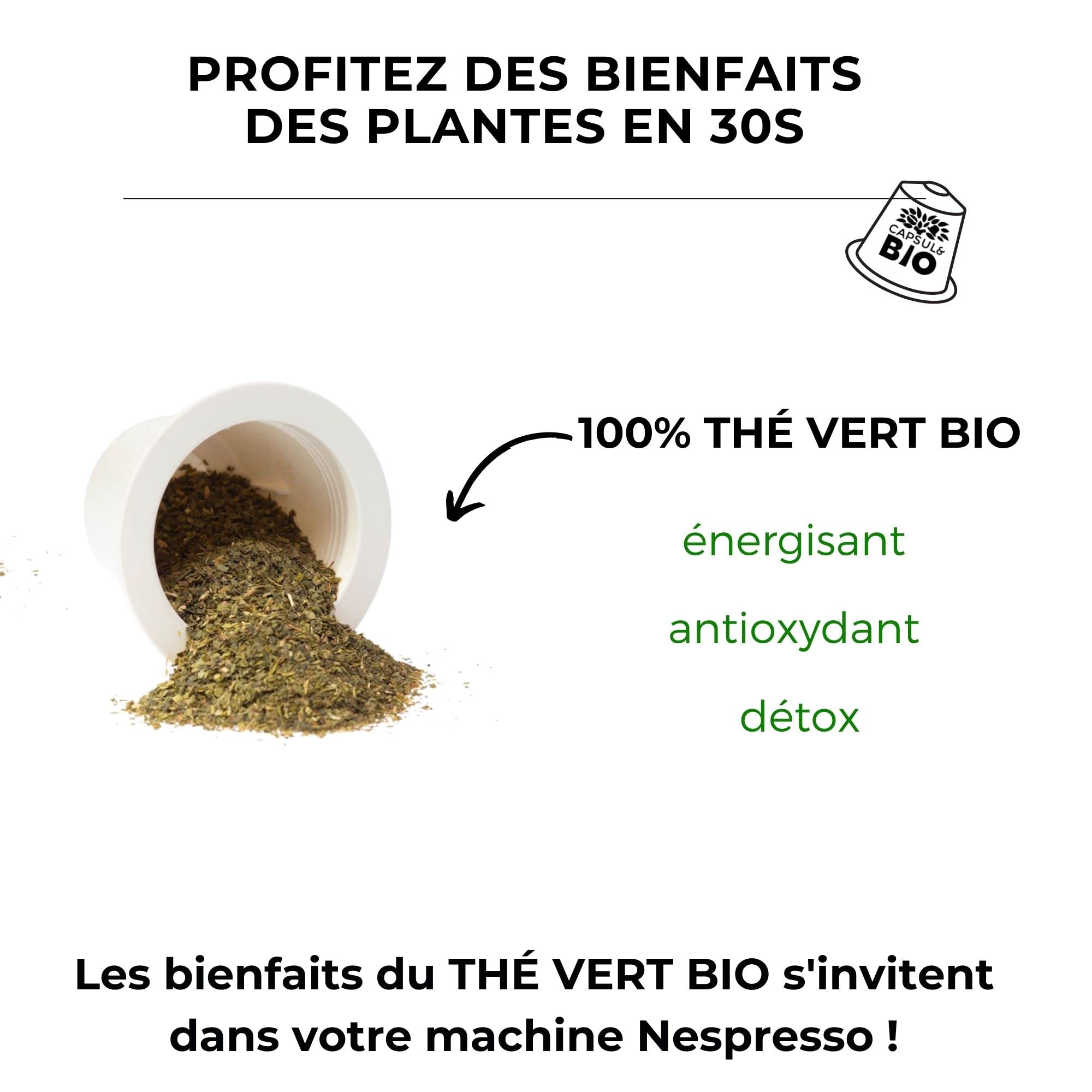 CAPSUL&BIO 50 cápsulas de Té Verde de China - Nature Organic Green Tea - Biodegradables, sin aluminio y Compatibles con las máquinas de cápsulas Nespresso® - Fabricado en Francia