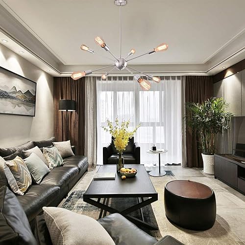 Miniatura 2 de Candelabros Sputnik modernos de níquel cepillado, 8 luces, lámpara de techo vintage con base de bombilla E26, iluminación colgante industrial para