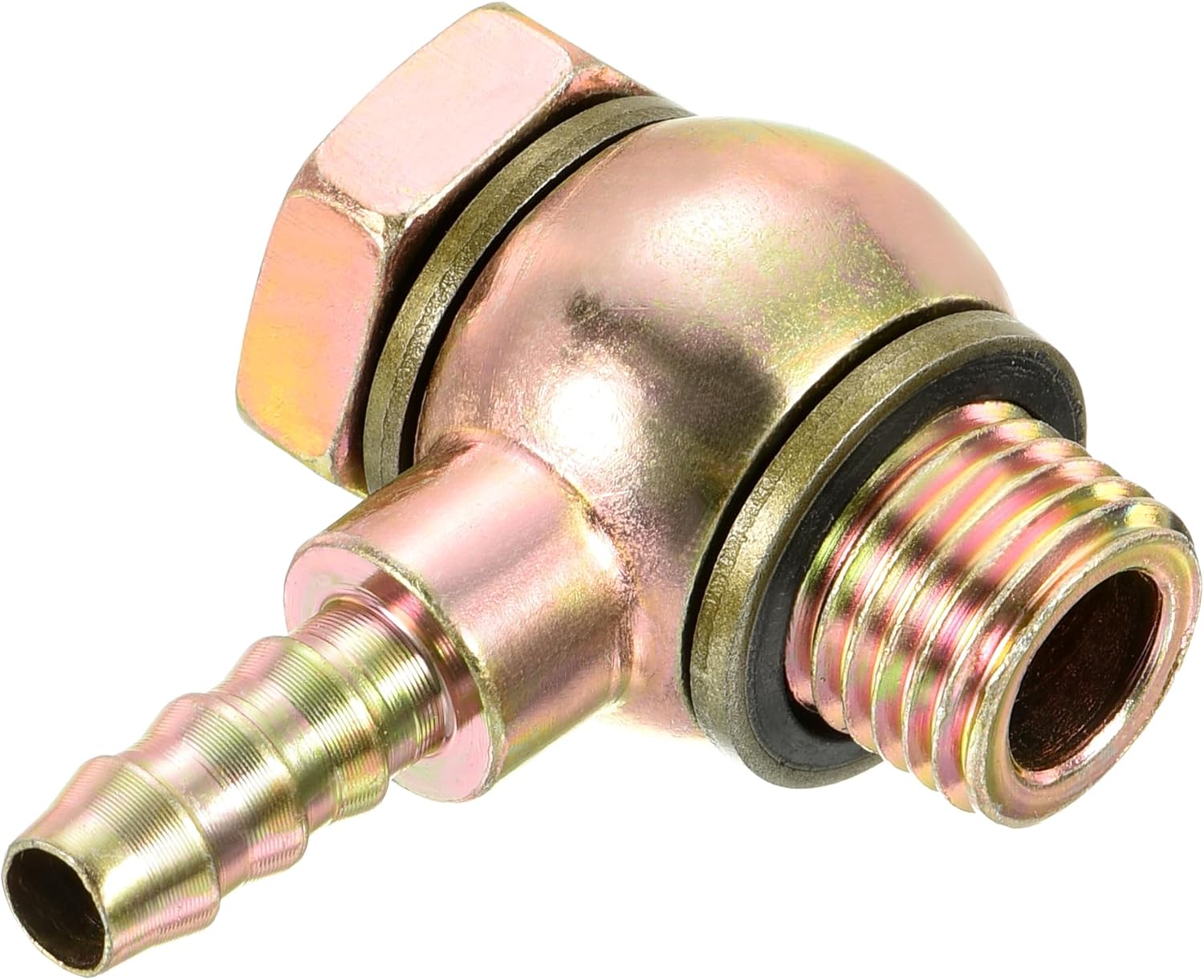 YOKIVE Hose Barb Fitting Elbow, Barbed M14x1.5 Male Thread Adapter Connector, Great for Gas, Water, Oil, Fuel Pipelines (Gold, 8-mm)
