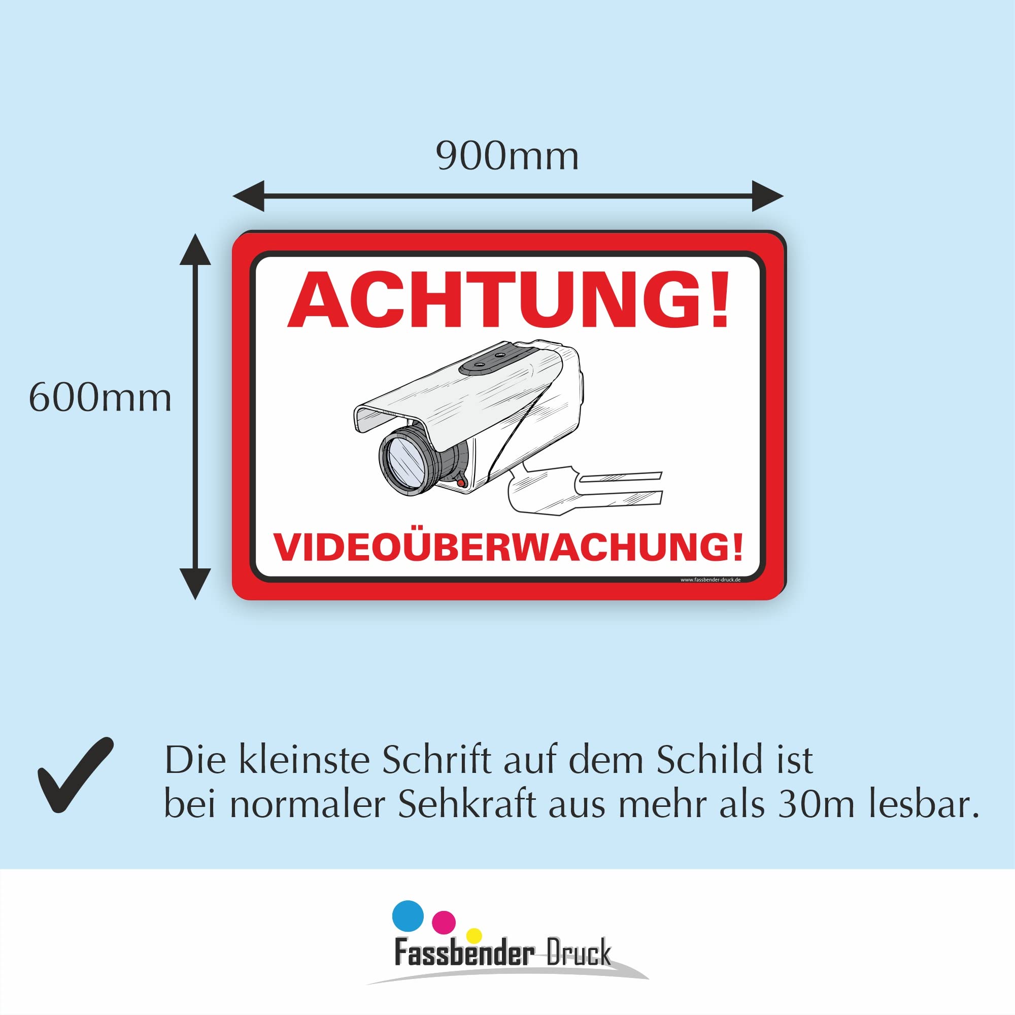 ACHTUNG VIDEOÜBERWACHUNG vorgebohrtes Schild zum Markieren eines videoüberwachten Bereiches - Videoüberwachungsschild mit Bohrlöchern - (90x60cm SCHILD)