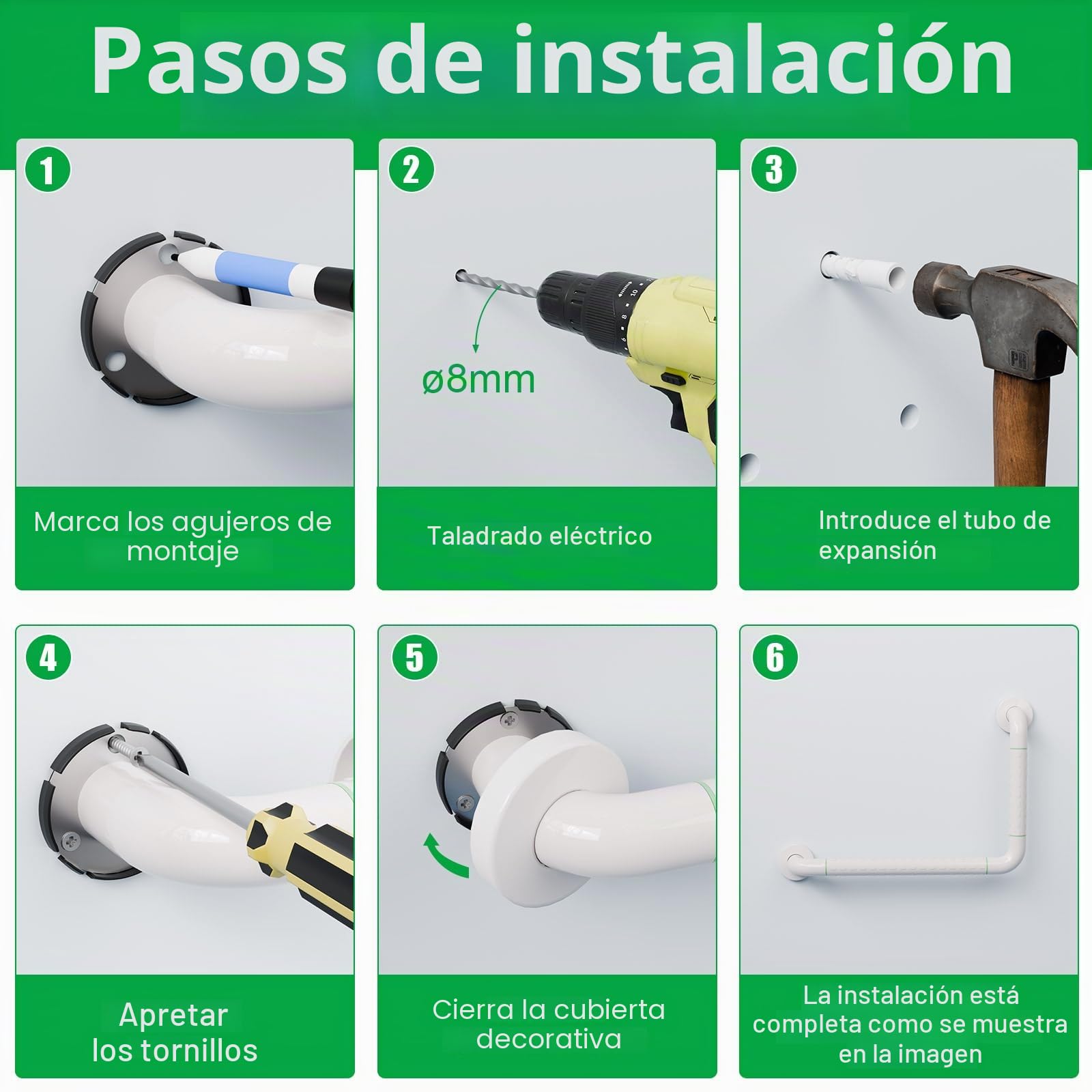 KULACO Asideros para personas mayores, mango de ducha de acero inoxidable, mango antideslizante de seguridad, 45 x 30 cm, mango de seguridad en forma de L, para inodoro, baño, bañera, pasamanos de