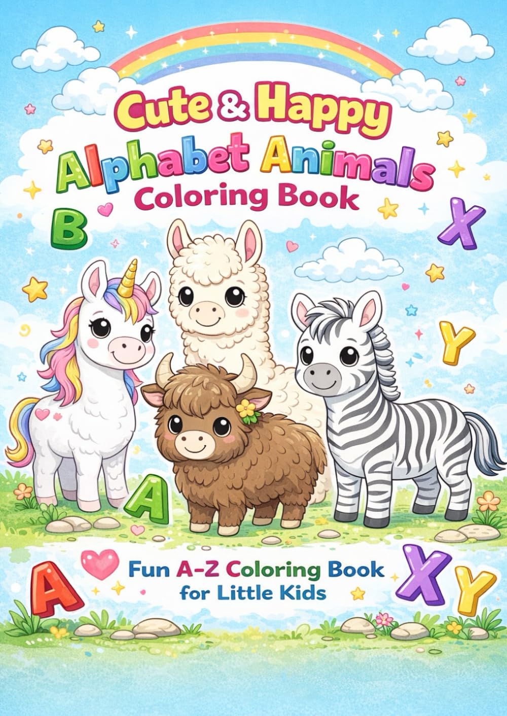 Cute & Happy Alphabet Animals Coloring Book: Fun A–Z Coloring Book for Little Kids