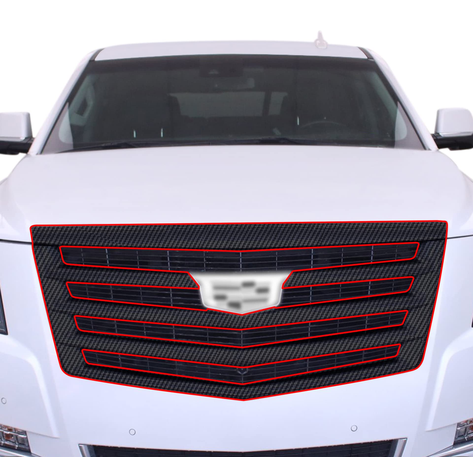 Front Grille Trim Chrome Delete Blackout Precut Vinyl Wrap Overlay Kit Compatible with Cadillac Escalade 2015-2020 - Carbon Fiber Black