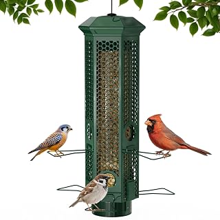 Squirrel Proof Bird Feeders, Bird Feeder for Outdoors with Removable Base, 6 Ports Perches Gravity Protection Squirrel Proof Wild Bird Feeders, 3LB Seed Capacity, Green - Amazon product rated Grade A