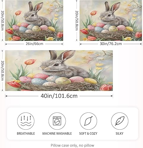 Miniatura 4 de xigua Funda de almohada de satén de Pascua para cabello y piel, fundas de almohada de seda suave con diseño de huevo de conejo de Pascua de acuarela