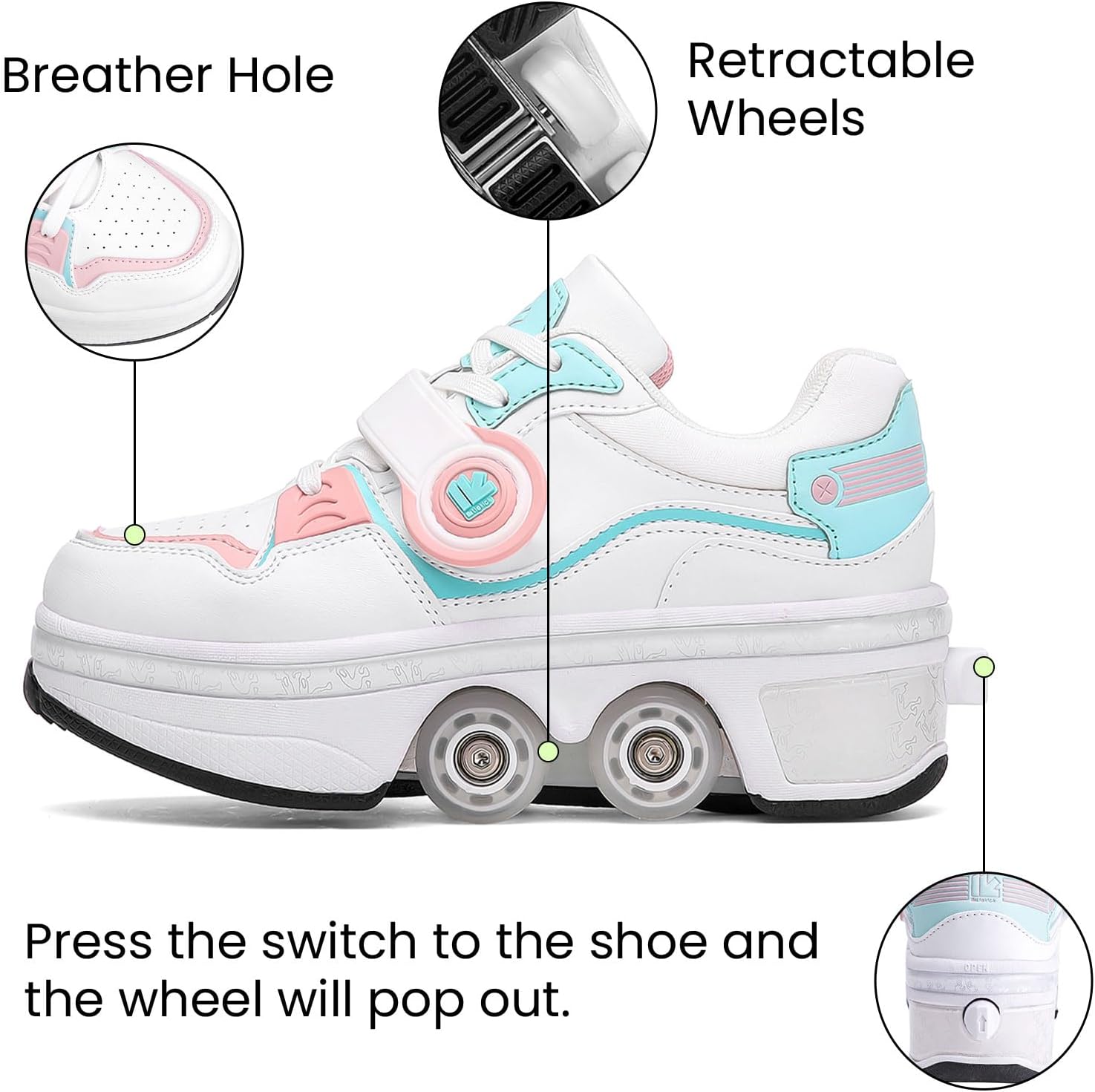 Roller Skates for Women - Retractable Roller Shoes 2-in-1 for Indoor & Outdoor Skating with Adjustable Wheels
