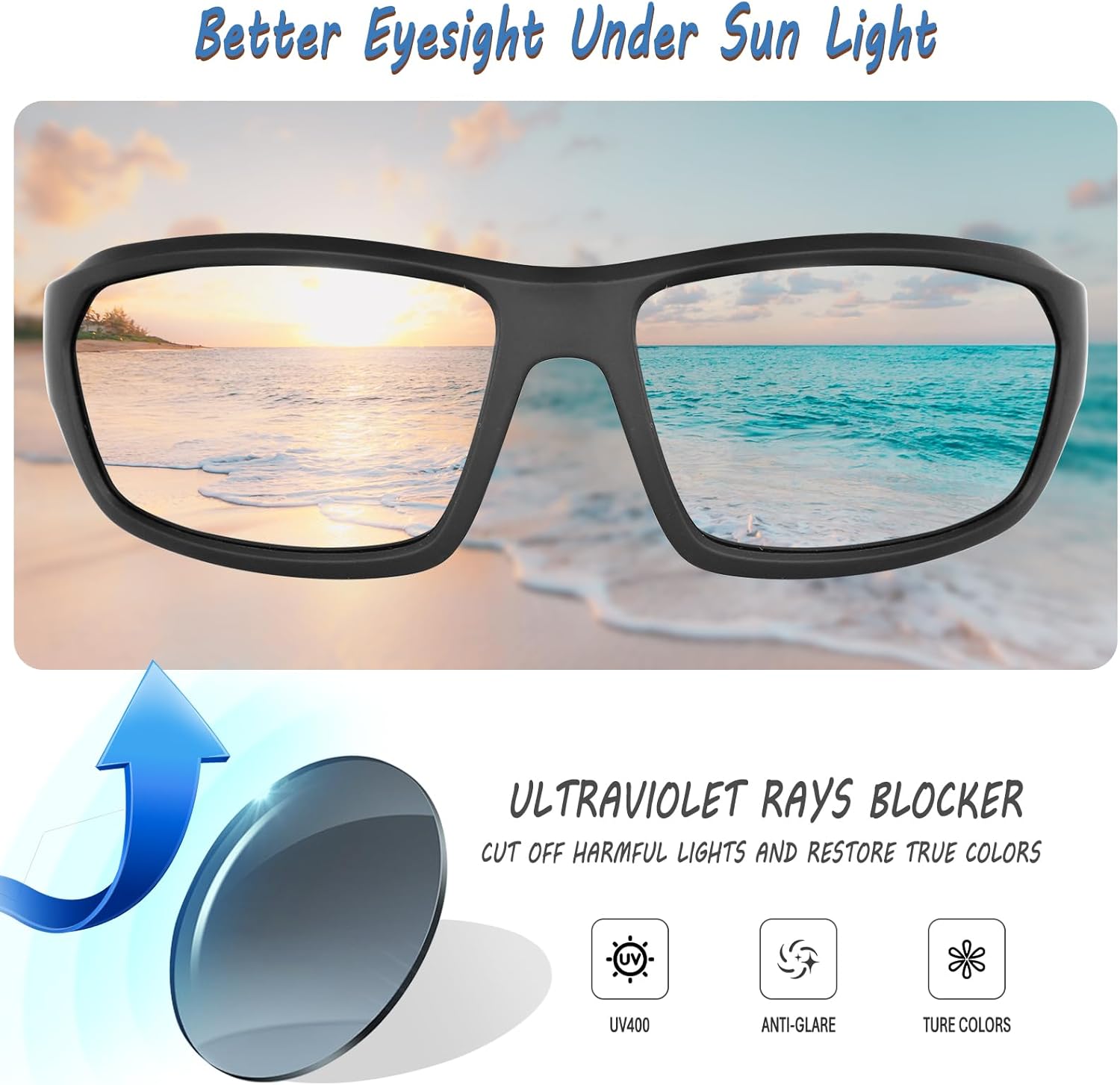 Polarized Motorcycle Riding Glasses UV Protection Foam Padded, Fishing, Golfing, Hiking, Fit Men Women