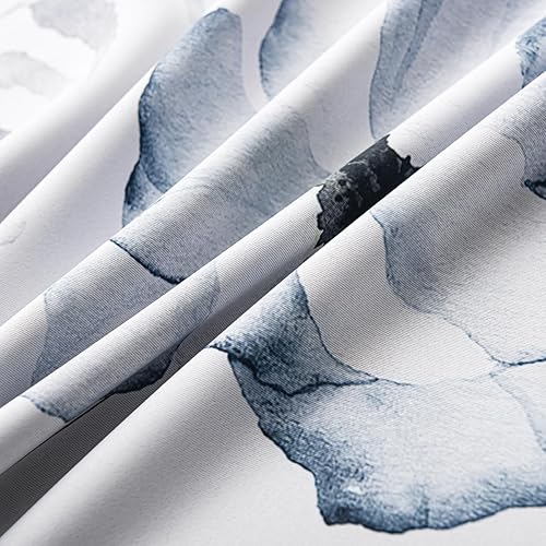 Miniatura 4 de Juego de 2 paneles de cortinas opacas florales de 63 pulgadas de largo, diseño de flores de amapola azul, gris, acuarela, bohemio, pintura de