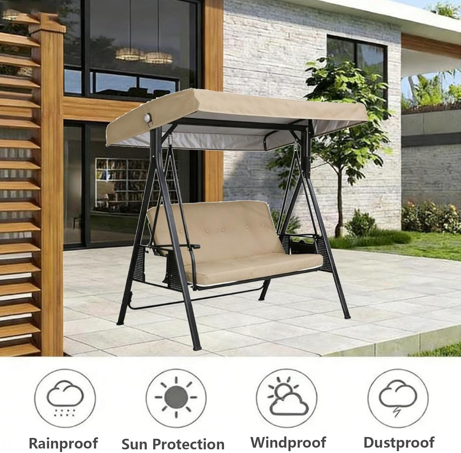 Swing Canopy Replacement Cover, Deluxe Polyester Top Replacement UV Block Sun Shade, for Outdoor Garden Patio(Khaki,62 x 46 in/158 x118 cm)