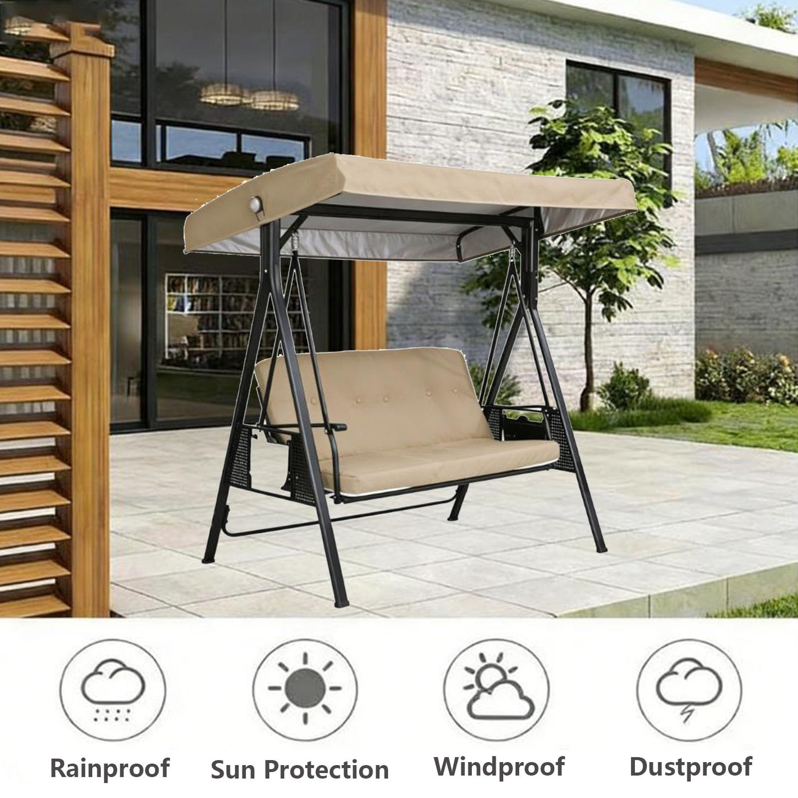 Tetto di Ricambio Universale per Dondolo, Telo Protettivo per Dondolo da Giardino anti-UV, Resistente allo Strappo, 2 e 3 Posti(3 seater:75 x 47in/191 x120cm)