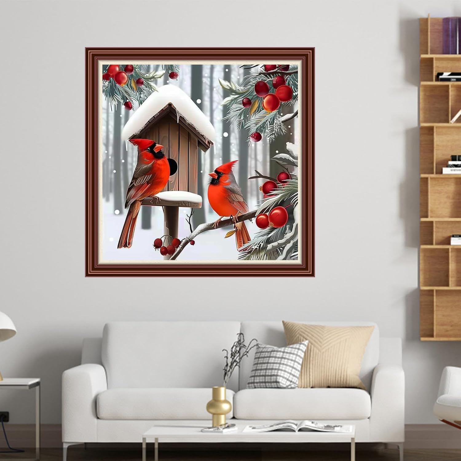 Dimensean Counted Cross Stitch Kit for Beginners, 11CT Unprinted Cross-Stitch Kit Easy Patterns Needlepoint Kit Cross Stitching Embroidery Kit Supplies-Little Bird Snow Scene 18x18 inch