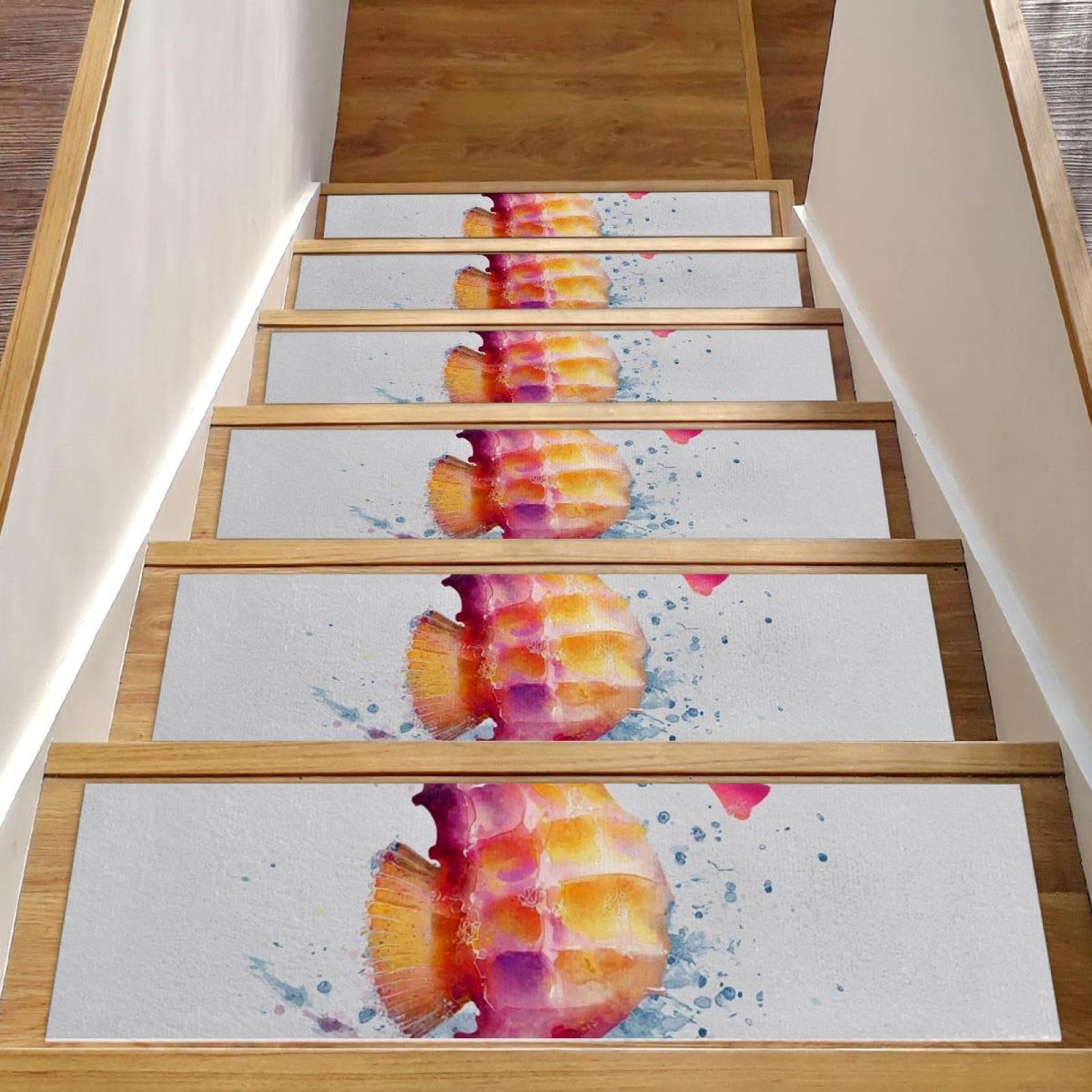 Tapis d'escalier antidérapants motif coquillages en fibres haute densité