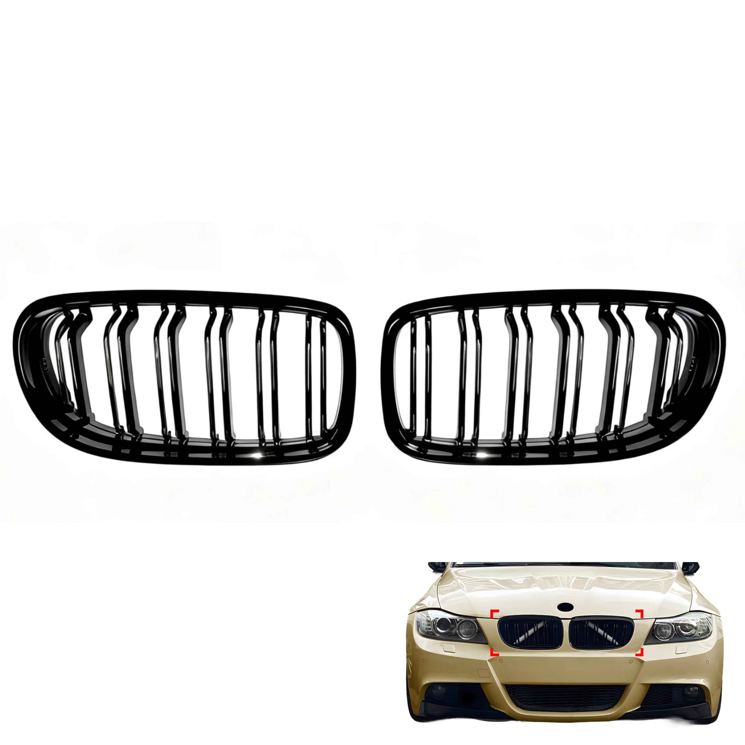 E90 E91 Rejilla Parrilla Delantera Frontal Abs Negro Brillante Doble Barra Para E90 E91 2009-2011 2009 2010 2011, Rejilla Radiador Parachoques