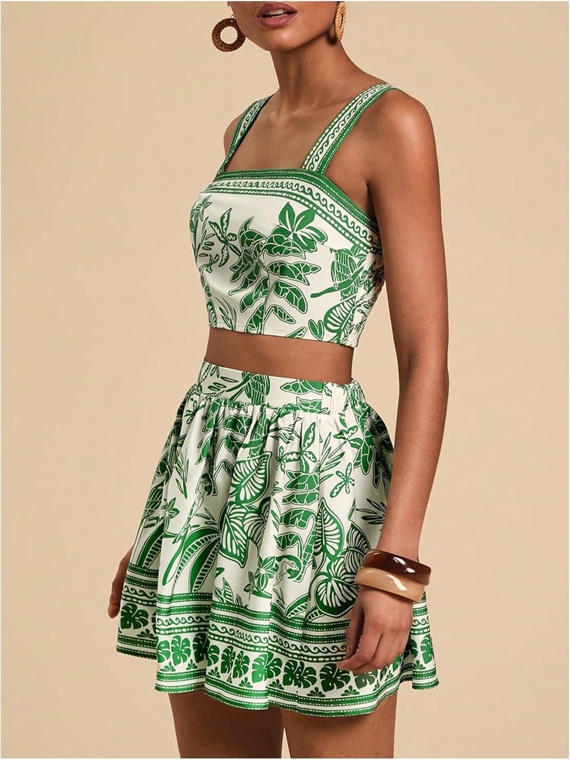 Floerns Women's Two Piece Outfit Tropical Crop Cami Top and Summer Skirts Set - Image 5