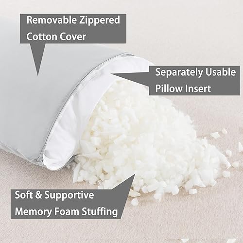 Miniatura 2 de WhatsBedding Almohada corporal de espuma viscoelástica con funda de algodón transpirable con cremallera, almohada de cuerpo completo para adultos,