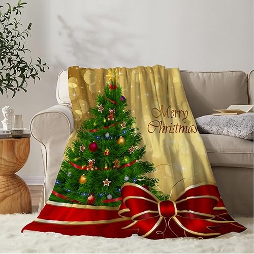 YeeJu Manta de Navidad para niños, pequeña manta dorada con árbol de Navidad para niñas, niños, cama de bebé, manta suave y ligera de felpa de forro