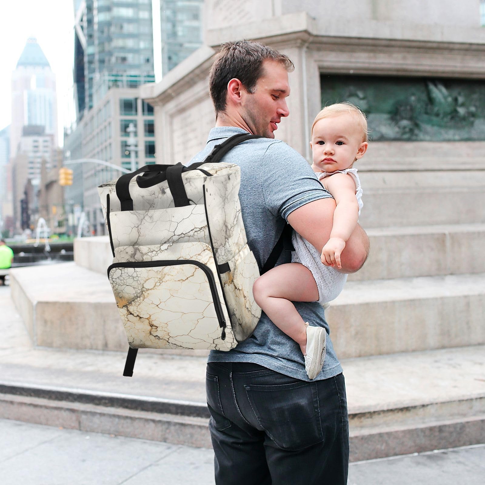 Marmo Bianco Texture Morbida Borsa per Pannolini Zaino Grande Capacità Borsa Mamma per Viaggia All'aperto