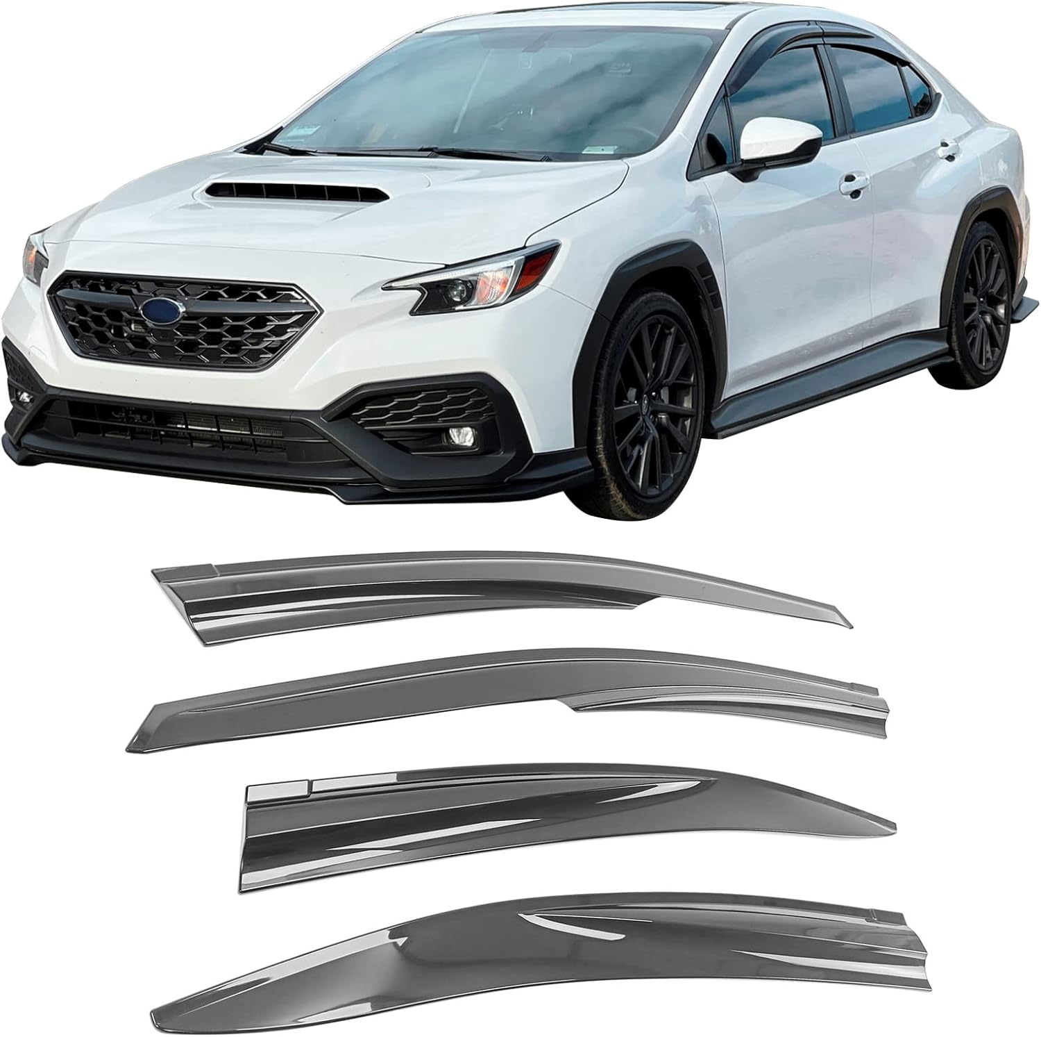 IKON MOTORSPRTS, Window Visors Compatible with 2022-2026 Subaru WRX 5th, Mugen Style Black PC Polycarbonate Sun Rain Wind Shade Guard Vent Deflector Side Shield 4PCS