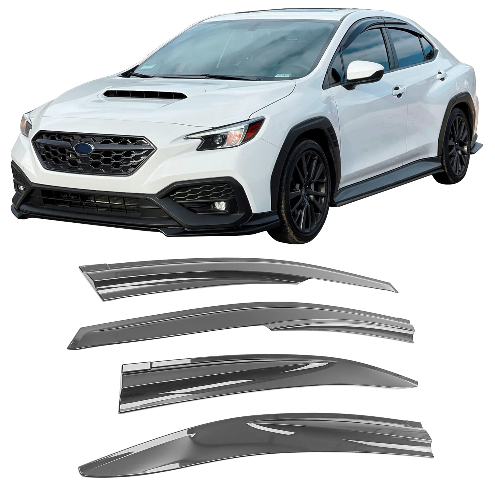 ikon motorsprts, window visors compatible with 2022-2025 subaru wrx 5th, mugen style black pc polycarbonate sun rain wind shade guard vent deflector side shield 4pcs
