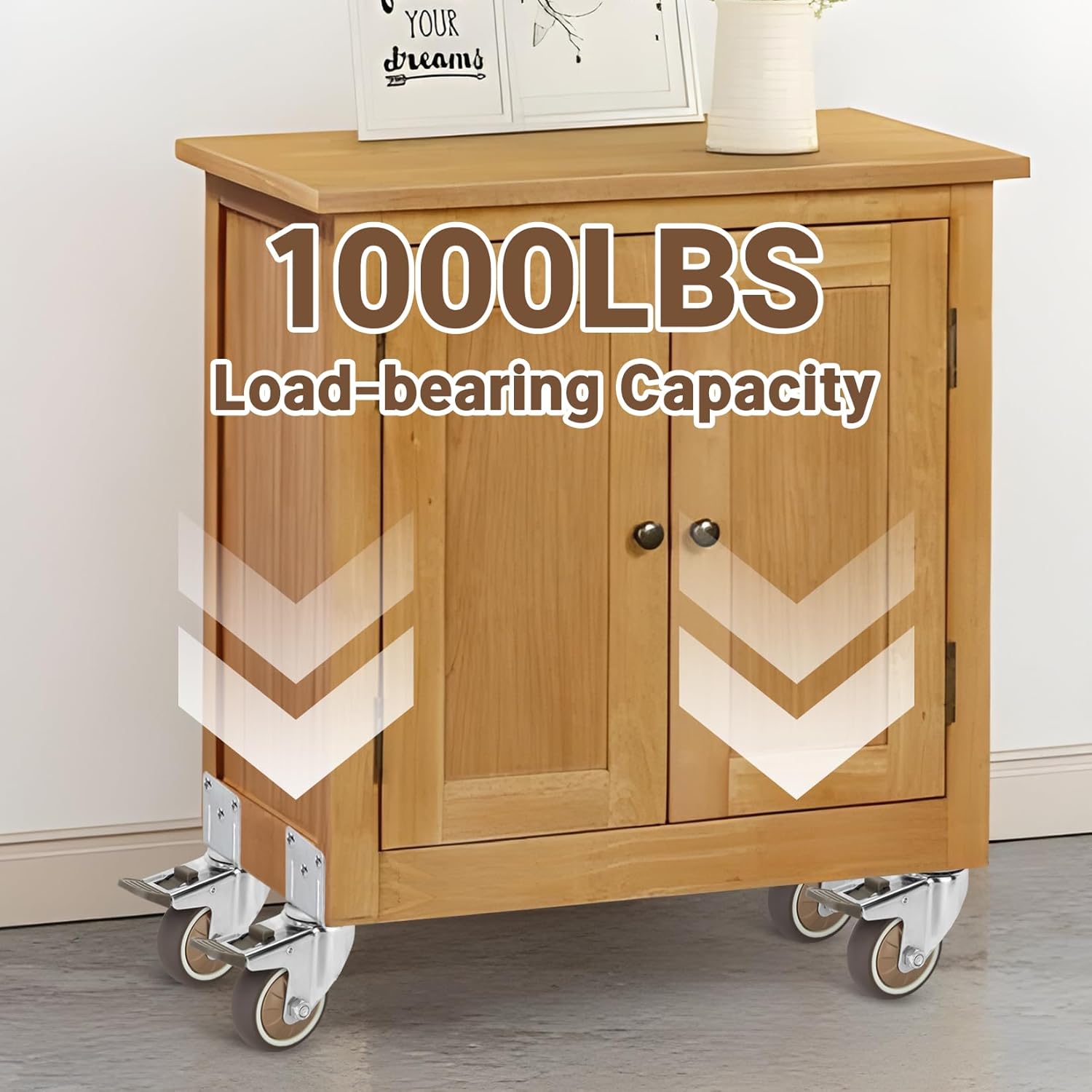 W B D WEIBIDA 3 Inch Side Mount Casters Wheels, L-Shaped Casters Set of 4, 360 Degree Swivel No Noise Casters, Heavy Duty Locking Furniture Casters Wheels for Workbench, Baby Beds, Cabinets, Tables