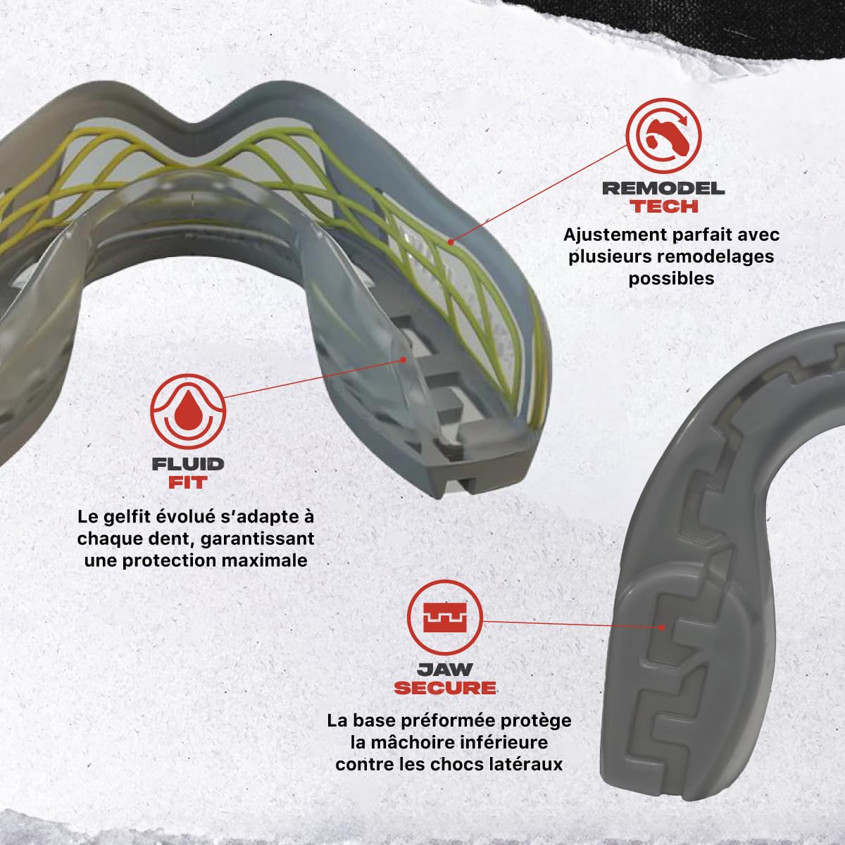 SafeJawz Nitro Protège-dents pour sports de contact avec étui Gris