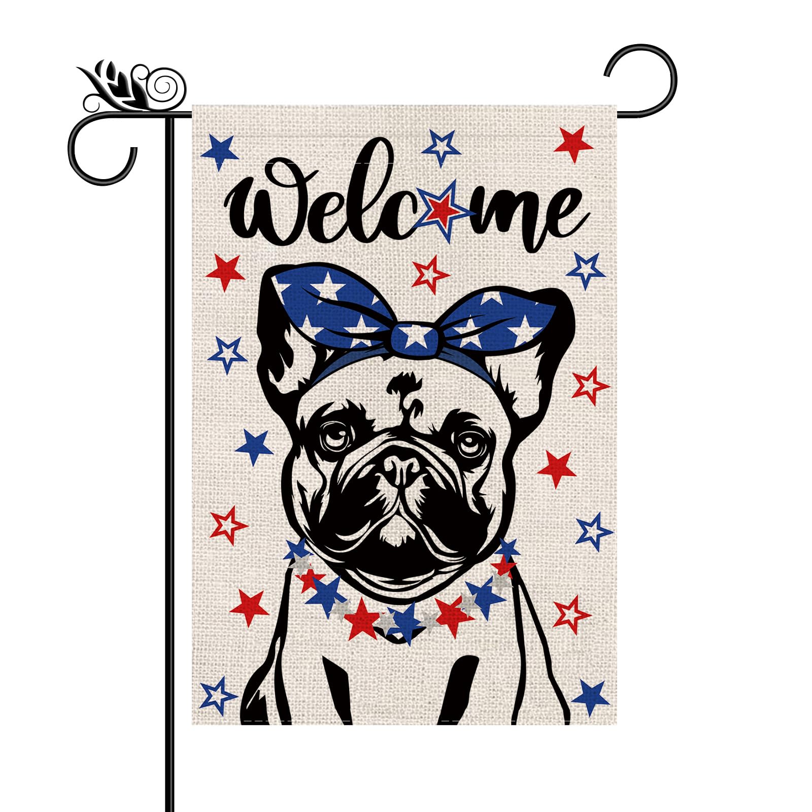 4th of July Garden Flag French Bulldog Dog Patriotic Stars Vertical Double Sided Welcome Fourth of July Independence Day Memorial Day Yard Outdoor Decorations 12.5x18 Inch