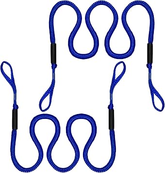 7-11FT Boat Bungee Dock Lines with Loop and Foam FloatsStretchable Elastic Mooring Ropes for Temporary Docking for Pontoon Boat,Seadoo,Bass Boat,Kayak,Watercraft,Dinghy,2Pack Blue