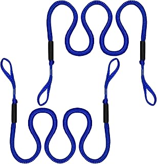 7-11FT Boat Bungee Dock Lines with Loop and Foam Floats–Stretchable Elastic Mooring Ropes for Temporary Docking for Pontoon Boat,Seadoo,Bass Boat,Jet Ski,Kayak,Watercraft,Dinghy,2Pack (Blue)