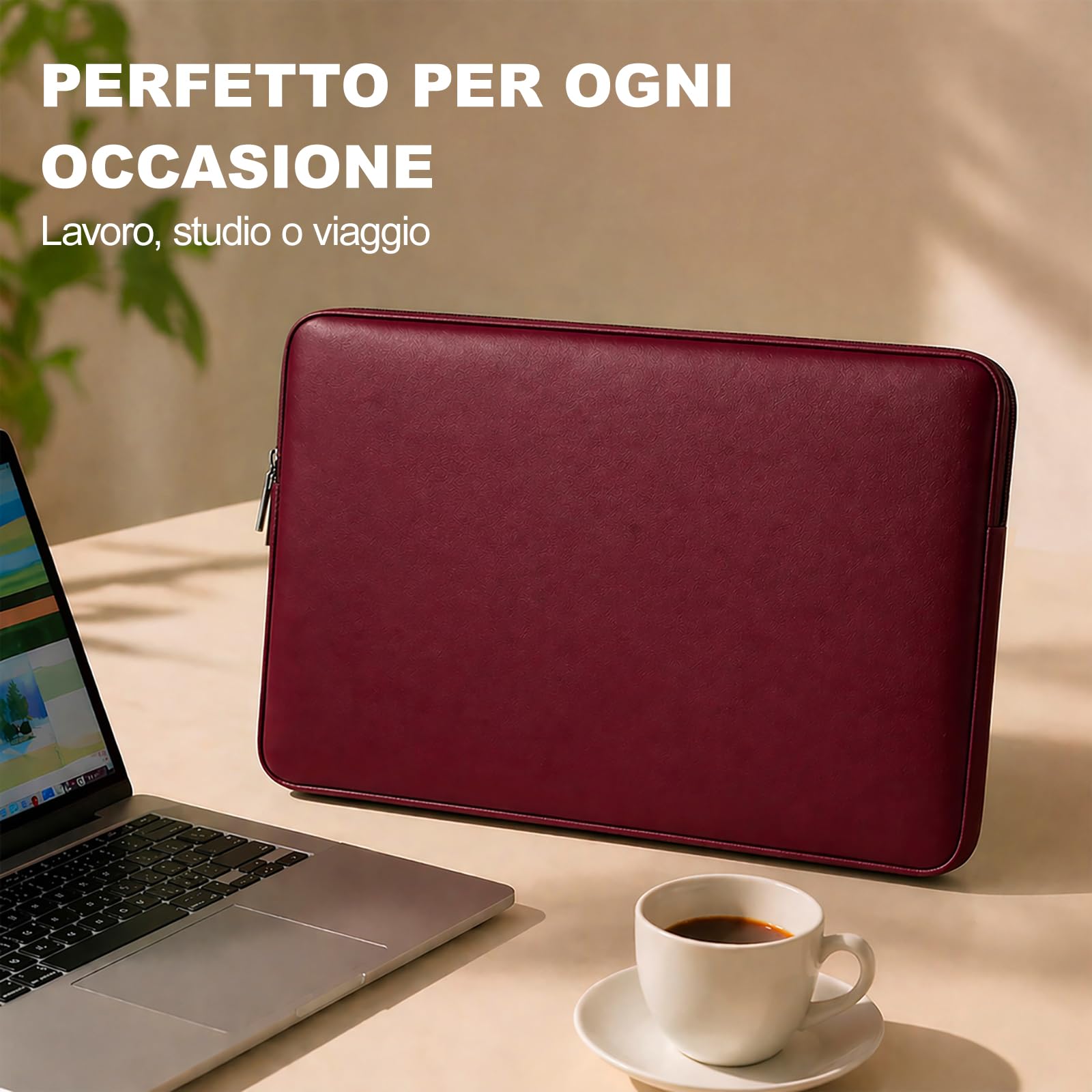 RAINYEAR Custodia morbida in pelle PU per laptop compatibile con MacBook Air 13 pollici (M5 M4 M3 M2 M1 A3449 A3240 A3113 A2681 A2338 A2337), MacBook Neo, MacBook Pro da 13,3 e 14 pollici, Rosso