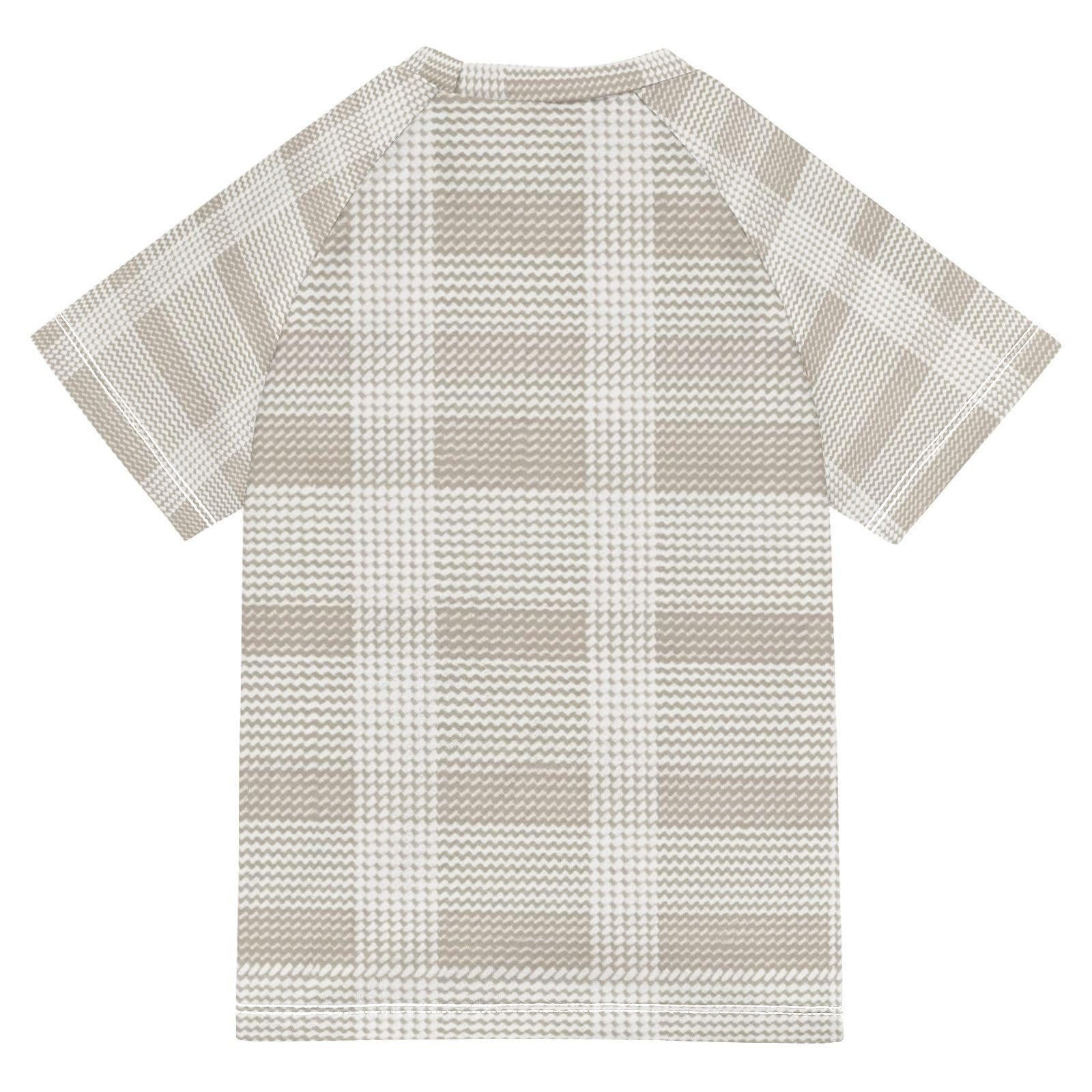 Kids Bathing Suits Boys Short Sleeve Rash Guard Swimsuit 11T Herringbone Houndstooth Checked Neutral White Bees