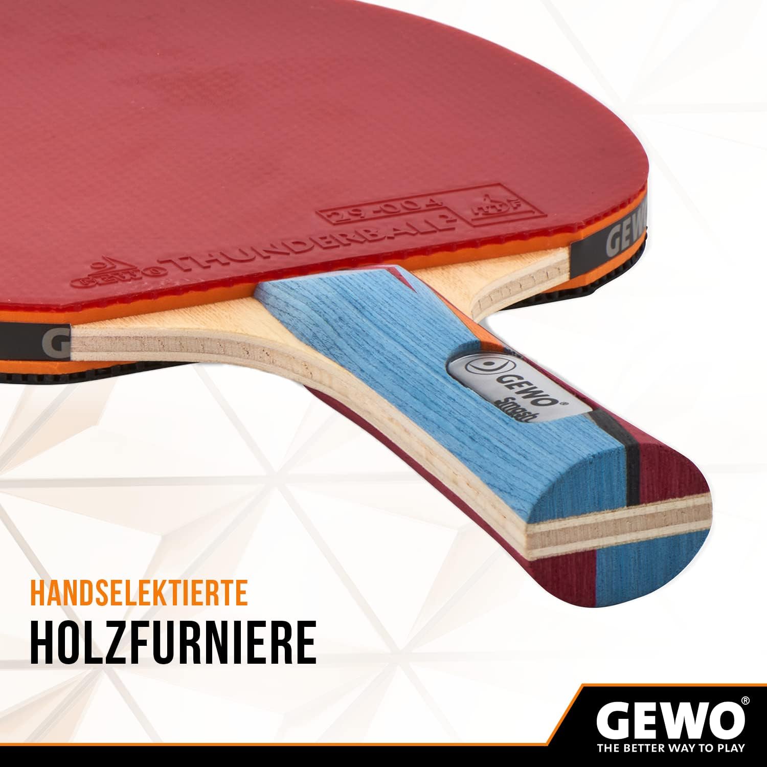 GEWO SMASH Tischtennisschläger - ITTF genehmigter Allroundschläger für Kinder, Wettkampf-Komplettschläger mit kontrolliertem Thunderball 2 Belag und hohen Rotationseigenschaften, konkav, 2,0mm Schwamm