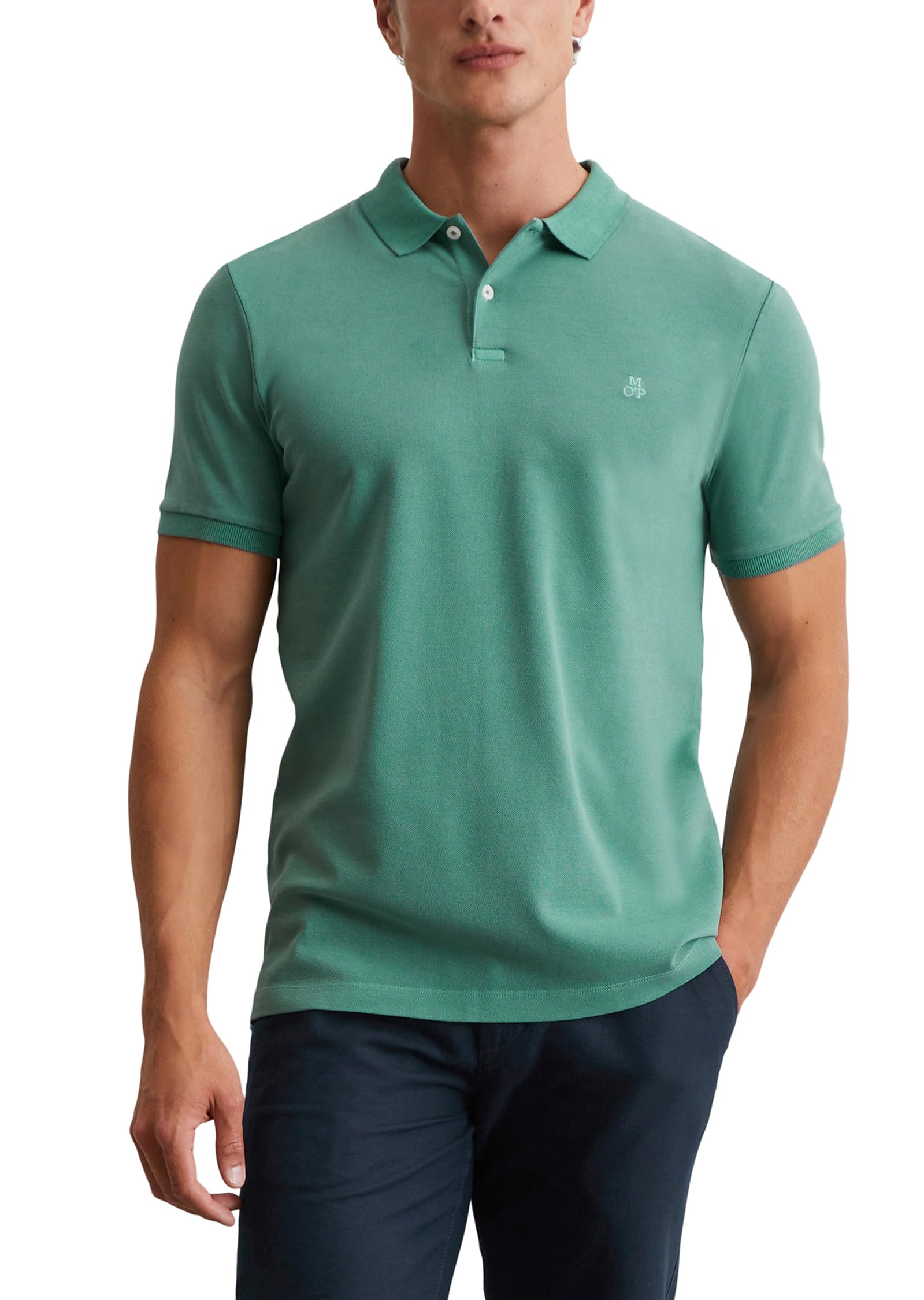Marc OߴPolo Men's Shaped Fit Short Sleeve Polo Shirt with Button Placket, Green (Eucalyptus), L
