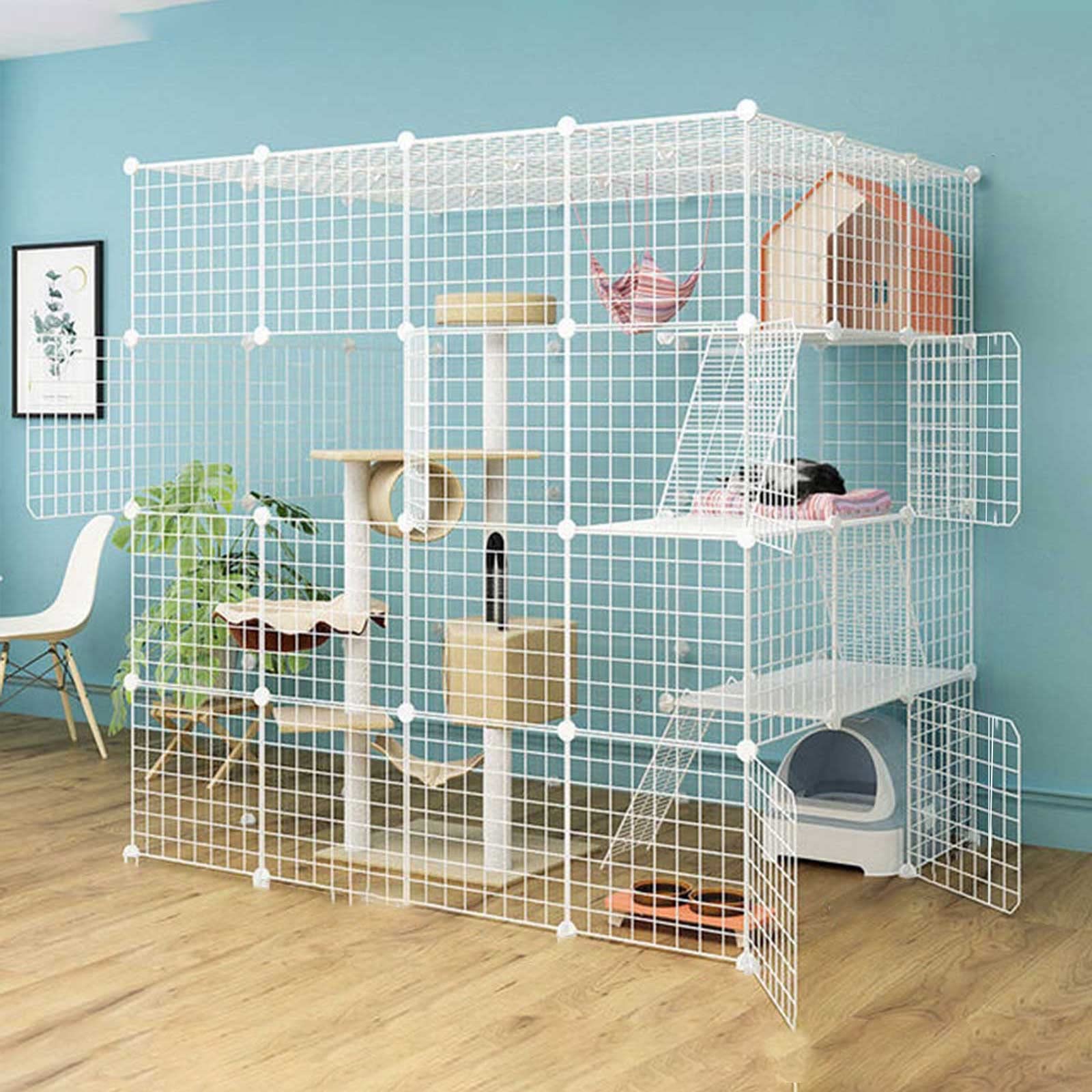 Gabbia per Gatti da Interno - Grande Gabbia per Gatti Cuccia per Animali Domestici Gabbia per Gattini Recinto per Gatti da Esterno Cuccia per Gatti in Metallo Recinto per Gatti Fai da Te da