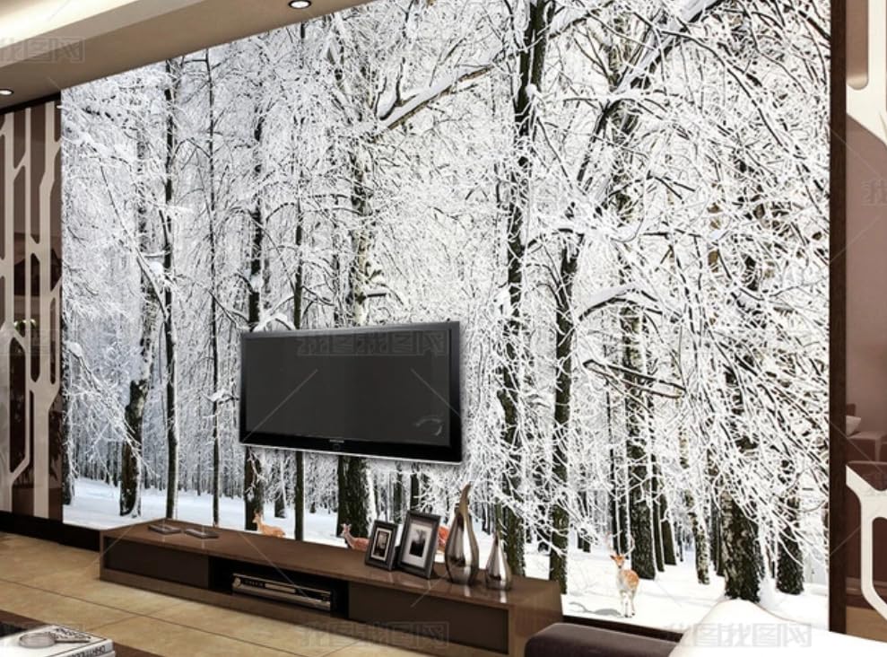 Papier peint intissé forêt enneigée grand format 450x315 cm pour salon et chambre