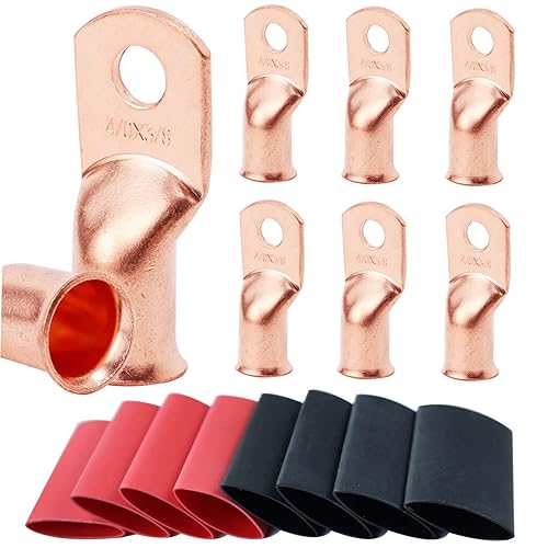 Miniatura 129 de TKDMR 6 terminales de batería de 4 AWG-3/8, terminales de alambre resistentes, terminales de anillo, extremos de cable de batería, terminales