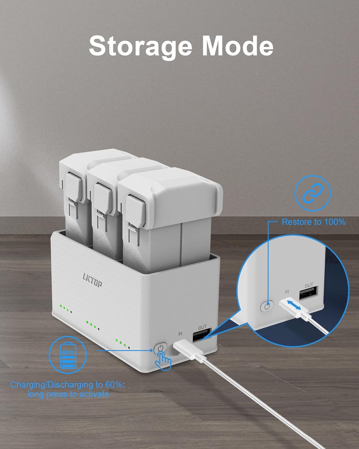 LKTOP Mini 4 Pro/Mini 3 Series Battery Charging Hub with alarm mode activated